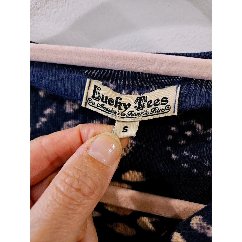 Lucky Brand Womens Henley Tee Long Sleeve Blue Floral Mandala Boho Blouse Size S - Picture 2 of 7